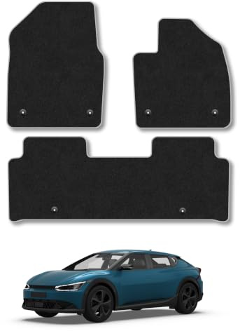 Fits Kia EV6 (2021+) Carpet Car Mats | Grey Edge Trim Tailored Fit Floor Mats Full Coverage Protection Accessories Easy Clean Anti Slip Made in the UK