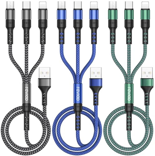 RAVIAD Multi Charger Cable, 3 in 1 Charger Cable [3Pack 2M] Multiple USB Cbale Nylon Braided with Micro USB Type C Lightning Cable Connector for iPhone 17 16 15 14, Galaxy S25 S24 S23 S22, Oneplus, LG