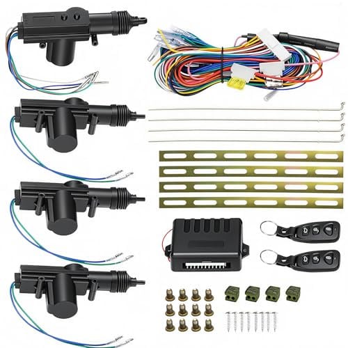 Zentralverriegelung Universal 12V, Auto Fernbedienung Zentrale Kit 4-türiges Zentralverriegelung Set mit 2 Fernbedienungen, schlüsselloses Zugangssystem, Türantrieben und Kofferraumöffnungsfunktion