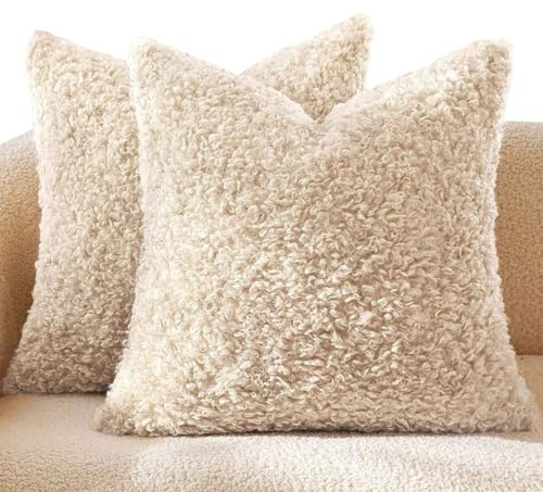 Teddy Fleece Kissenbezüge 40x40 60x60 2er Set Kissenbezug 50x50, Sofa Kissenhüllen Für Dekokissen Dekorative Zierkissen -hüllen, Kissen Bezug Vielseitig Einsetzbar(Helles Kamel,50x50 cm Set of 2)