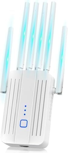 Ripetitore WiFi Potente, Amplificatore di Segnale WiFi con 6 Antenne, Extender Wifi, Modalità Ripetitore/AP, Copertura Fino a 3200 pi², Copertura Completa a 360°, per Casa e Ufficio