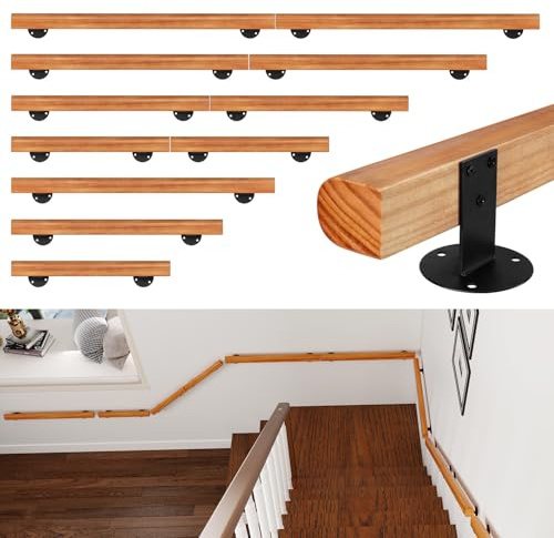 Ikodm Kiefernholz Handlauf Treppengeländer 200cm Geländer für Treppe Treppe Wandhandlauf Wand Treppe seitliche Montage, Inklusive Wandhalterungen, Montagematerial, für Indoor, Halbrunde Wood