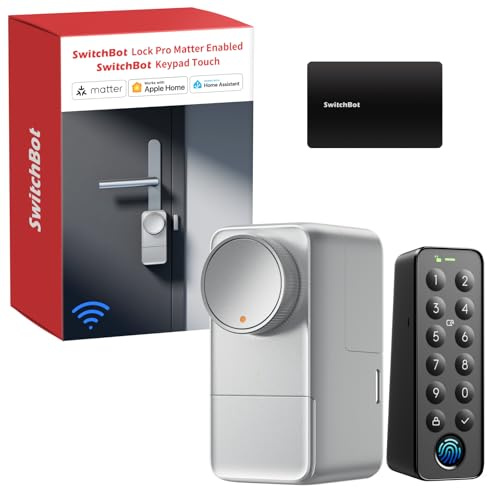SwitchBot Serrure Connectée WiFi Pro avec Clavier Tactile, Matter Over WiFi, Serrure Électronique à Batterie Rechargeable, Déverrouillage via Empreinte Digitale, Alexa, Google, Compatible Apple Home