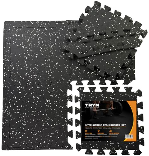 Black Rubber EVA Foam Flooring Mat Interlocking Floor Mats for Gym Yoga Exercise Garage Home Workout Bonus Adhesives 1cm Thick (18 Pieces)