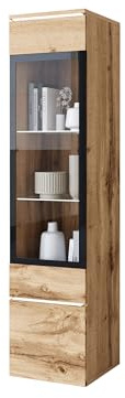 Mirjan24 Glasvitrine Doppo 002, Hängevitrine mit weißer LED-Beleuchtung, 4 Fächern innen und griffloser Öffnung, Vitrinenschrank für das Wohnzimmer (Wotan)
