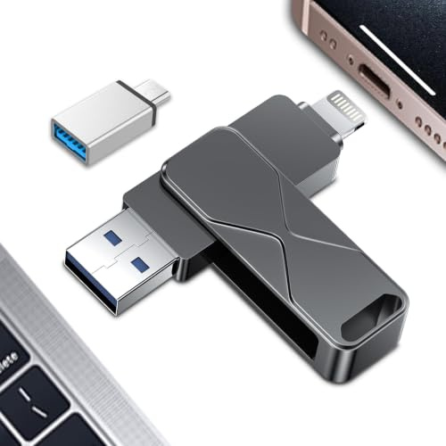 512 GB MFi-zertifizierter 3-in-1-Lightning-USB-3.0-Flash-Laufwerk, externer Speicherstick kompatibel mit iPhone, iPad, Android, Mac, PC, Smart TV, Auto, Schwarz