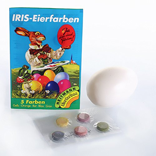5 x Heitmann`IRIS-Eier Malfarben 5er Pack (also 25 Tabletten), Ostereierfarben, Iris-Eierfarben Tabletten Malfarbe für Ostereier, Ostereier selber gestalten