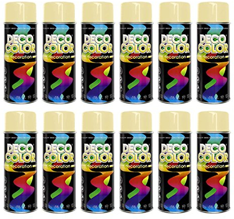 Deco Color 12er Sparpack (1 Karton) Lackspray glänzend 400ml RAL hellelfenbein glanz RAL 1015