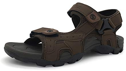 HEVA Mens Leather Sandals Sport Summer Outdoor Adjustable Shoes(8 UK,Brown)