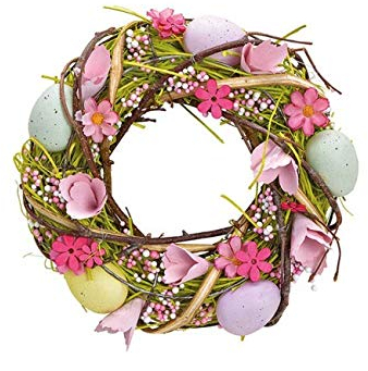 Miss Lovely Oster-Kranz Deko-Kranz Tür-Kranz Wand-Dekoration Frühlings-Look Ostern mit Blumen & Oster-Eiern Ø 24cm rosa pink gelb grün Wohungs-Dekoration Osterfest & Frühling