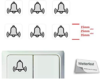 6 Stück Schalter Aufkleber Set Glocke Klingel Symbol Schalteraufkleber Schalter Sticker (R23/8) (15x15mm)