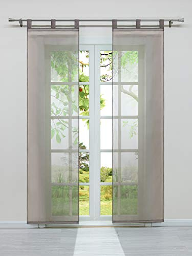 Heichkell Schiebegardinen 2er-Set Einfarbige Flächenvorhänge mit Schlaufen Voile Halbtransparenter Schiebevorhang aus Voile, Zubehör Klettband und Beschwerungsstangen, Braun, Jedes Stück BxH 57x175 cm