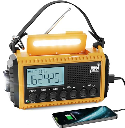 Raynic Emergency Radio, 5000mAh/18500mWh Weather Radio, Solar Hand Crank Radio with AM/FM/SW/NOAA Alert, Cell Phone Charger, Headphone Jack, Flashlight and SOS Siren