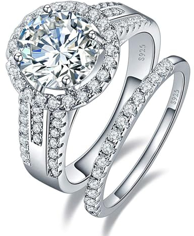 Yaresul Sterling Silber Verlobungsringe für Frauen 3.45ct Rundschliff Cubic Zirkonia Halo Bridal Ring Set 925 Sterling Silber Ring Sets für Frauen Größe 50.6(16.1)