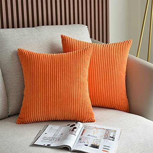 UPOPO 2er Set Kord Kissenbezug Dekorative Einfarbig Kissen Cord-Kissen Kissenhülle Kissenbezüge Dekokissen Zierkissen Sofakissen für Sofa Schlafzimmer Wohnzimmer mit Reißverschlüsse 45 X 45cm Orange