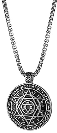 JewelryWe Schmuck Herren Halskette mit Siegel der Sieben Erzengel Anhänger Retro Edelstahl Medaille Kette Silber Gold Schwarz