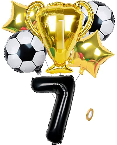 Jxuzh Fussball Geburtstag Fußball Party Deko Zubehör Fußball Geburtstagsdeko Jungen Luftballon 7. Geburtstag junge Soccer Party Fußball Ballons Deko Stern Ballon Golden Fußballfan Kindergeburtstag