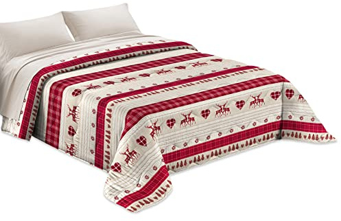 Tata Home Trapuntino Copriletto Trapuntato Primaverile Estivo 100 gr/mq Quilt Leggero Letto Una Piazza e Mezza 210x260 cm Fantasia Alpina Made in Italy MOD. Baita Tirolese Bordeaux
