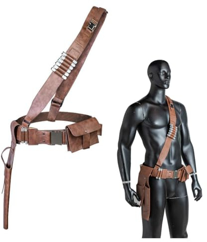 Koshowgic Hunter Gürtel mit Holster Brauner Leder-Schulterbund Cosplay Kostüm Zubehör für Erwachsene Herren (Gürtel mit Zubehör)