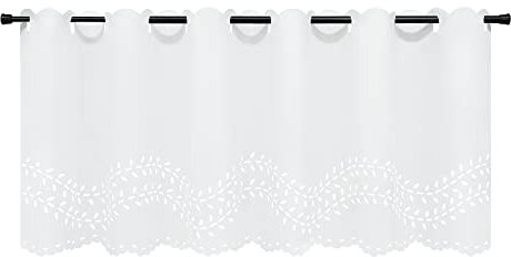 HeichkelL Scheibengardine Küche Bistrogardine Seidenoptik Halbtransparent Kurzstores mit Lasercut-Muster »Weidenrute« Kleinfenster Badvorhang Durchzuglöcher, Weiß BxH 120x45 cm