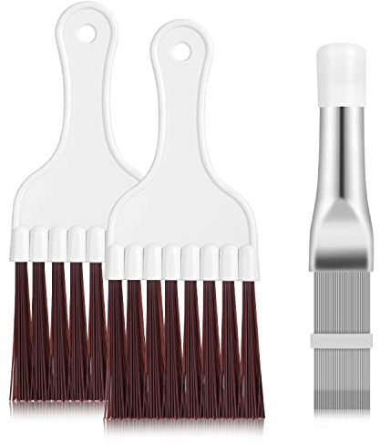 Pimoys 3 in 1 Set Air Conditioner Condenser Fin Comb, 1 Coil Cleaner Stainless Steel Fin Comb with 2 Evaporator Radiator Cleaning Whisk Brush