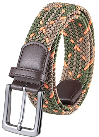 Lovionus89 gürtel herren, elastischer gürtel Herren, Breite 3.4cm lässige Jeans, verstellbarer geflochtener Webgürtel,125 CM, Grün und Orange