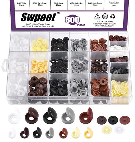 Swpeet 800 viti in plastica a cerniera da 5/32 1/5 1/4 8 colori viti di plastica incernierate e adesivi autoadesivi per fori per viti, kit assortito, coperture a scatto per rondella foro del tubo
