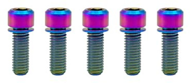 RISON-Titanium Lot de 5 Vis Hexagonales en Titane pour Vélo M5x16mm, Boulons de Tige de Vélo avec Rondelle, Vis de Potence de Vélo Vis Porte Bidon pour VTT, Vélo de Route