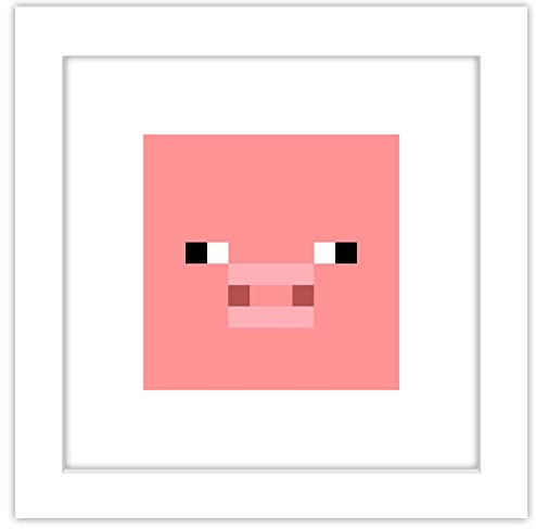 Trends International Gallery Pops Minecraft: Iconic Pixels – Mobs – Wandkunst, Schwein, gerahmt, 30,5 x 30,5 cm, Weiß