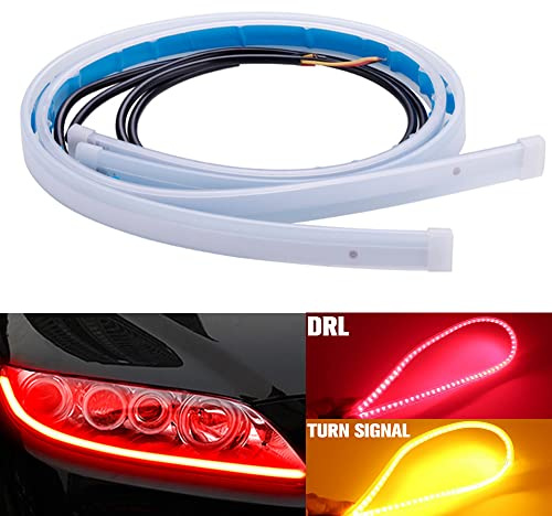 Qasim 60cm 24 pollici LED rosso + ambra luci di marcia diurna auto che scorre sequenziale segnale di svolta guida striscia faro gruppo auto moto accessori 2-pack