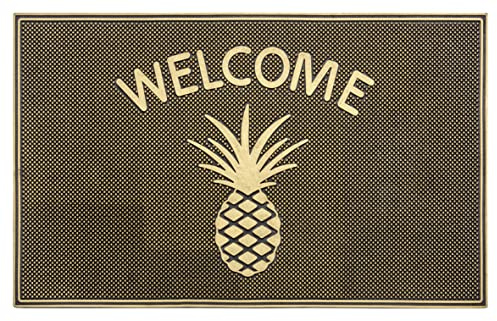 Hanse Home Rubber Doormat for Indoor and Outdoor Use, 45 x 75 cm, Doormat, Outdoor Dirt Trapper Mat, Welcome, Pineapple Design, Weatherproof, Non-Slip for Entrance Area and Outdoor Use - Black, Gold