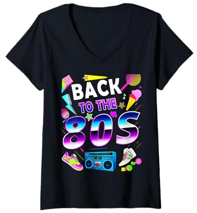 Femme Esthétique rétro des années 80 - Style rétro coloré pour adolescent T-Shirt avec Col en V
