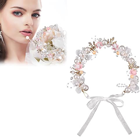 Brautkranz,Blumenkranz Perlen Haarreif,Braut Stirnband,Haarkranz Mädchen,Haarschmuck Kommunion Mädchen,Haarschmuck Hochzeit,Braut Haarschmuck kranz,Hochzeit Haarreif,Brautschmuck Haare kranz,Rosa,1 ST