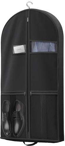 Lazebox 43 Travel Garment Bag with Accessories Zipper Pocket, Heavy Duty Suit Bag for Suits, Tuxedos, Dresses, Coats, Black, 1 pack