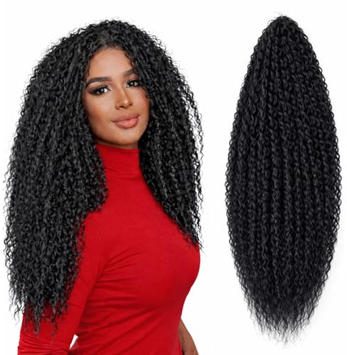 Brazilian Curly Boho Hair Braid - Haarverlängerungen zum Flechten mit Crochet im Echthaar-Look Kanekalon 500 Gramm aufgeteilt in 5 Stück + Satinmütze inklusive (1B, 20 50cm)