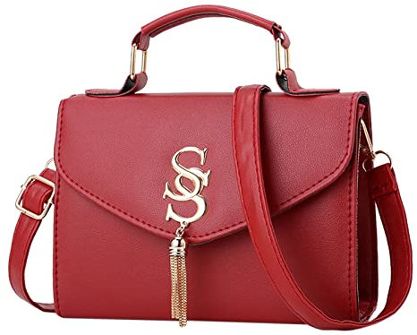 Crossbody-Geldbörsen für Frauen, lässige Crossbody-Tasche, verstellbarer Riemen, Umhängetasche mit Quastendekoration Japan 1900 Taschen (Wine, One Size)