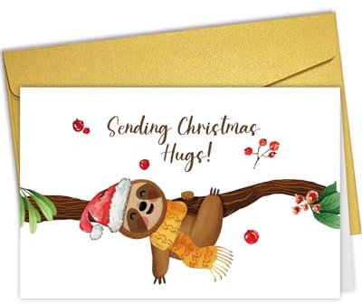 Nchigedy Lustige Weihnachtskarte für Sie und Ihn, Faultier-Weihnachtskarte für Freunde, schöne Urlaubskarte für Männer und Frauen, Frohe Weihnachten Geschenk