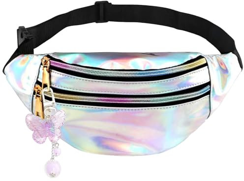 Gürteltasche Kinder Mädchen Bauchtasche, Wasserdicht PU Leder, Bauchtasche Damen Glitzer Kinder Bauchtasche, Fügen Sie einen Schmetterlings Schlüsselanhänger hinzu, Laser