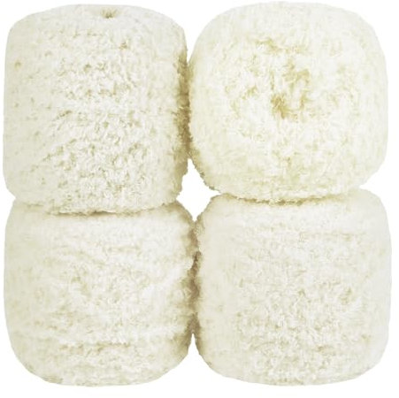 Uiopa Flauschige Wolle Garn Creme, 400g(4 x 100g, 4 x 80m) Plüschwolle zum Stricken 3 Stränge Fransengarn, Handstrickgarn Weiche Häkelwolle zum Decken Schals Mützen DIY-Projekte