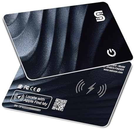 SEINXON Brieftaschen-Tracker, kabellos, wiederaufladbar, IP68, dünn, für Gepäck, Bluetooth, funktioniert mit Apple Find My App und Netzwerk (nur iOS) Schwarz