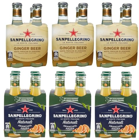 24er-Pack Testpaket San Pellegrino Ginger Beer Alkoholfreies Getränk mit Noten von Ingwer + Aranciata Amara mit Bittere Orange Alkoholfreies Getränk 20cl Einweg-Glasflasche