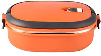 Stainless Steel Lunch Box Student Double Insulation Bento Box Rectangular Multi Layer Lunch Box Woven Chargers for Dinner Plates (Orange, A)