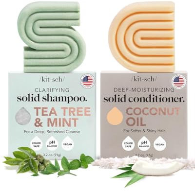 Kitsch Tea Tree Shampoo & Coconut Oil Conditioner Bar - Shampoo and Conditioner Set - Clarifying Soap for Oily Hair & Deep Moisture - Paraben, Silicone and Sulphate Free - Made in USA - 2