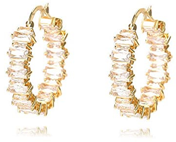 Raiimagina Damen Gold Creolen Zirkonia stein Ohrringe Wasserfeste Schmuck (Gold Creolen)