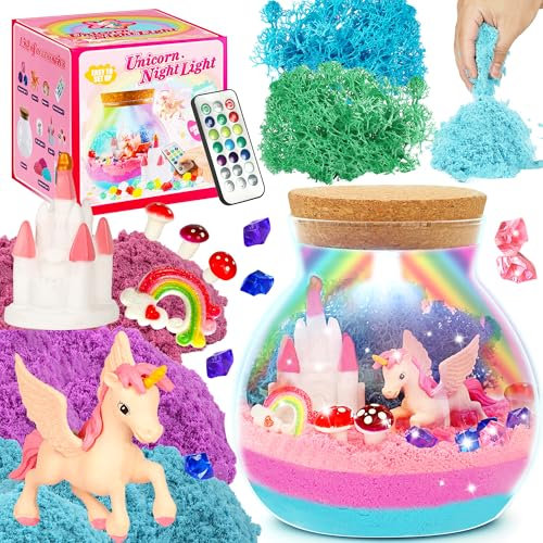 Doyran Einhorn Geschenke für Mädchen, Leuchtendes Einhorn Terrarium Bastelset für Kinder – DIY Nachtlicht Kinde Geburtstagsgeschenke für Kinder im Alter von 4, 5, 6, 7, 8, 9, 10, 11 und 12 Jahren