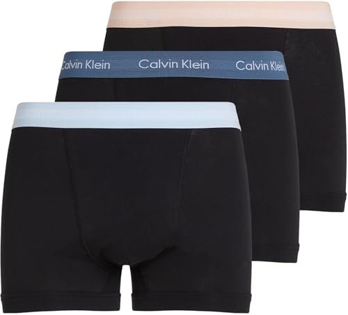 Calvin Klein Men’s 3 Pack Trunks Underwear, Multicolor (B- Vint Ind, Mln Frenzy, H Blue Wbs), L