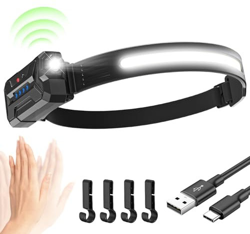 Sogdeco Lampe frontale rechargeable, super lumineuse à 230 ° avec lumière rouge, 7 modes d'éclairage, 22 heures d'autonomie, lampe frontale étanche rechargeable par USB pour le camping, le travail, le