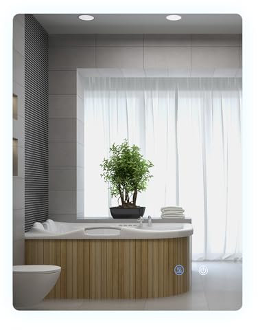 kleankin Badspiegel mit Beleuchtung 70 x 50 cm Rechteckiger LED Spiegel Wandspiegel mit Touchschalter, Memory-Funktion Lichtspiegel Beschlagfrei mit 3 Lichtfarben Weiß+Transparent