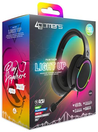 4Gamers Panther Wave - Over Ear Gaming Headset Compatible with PS4/PS5, Xbox, Switch, PC with Flexible Mic, 3.5mm Jack, 1.5m Cable, Lightweight, Comfortable and Durable