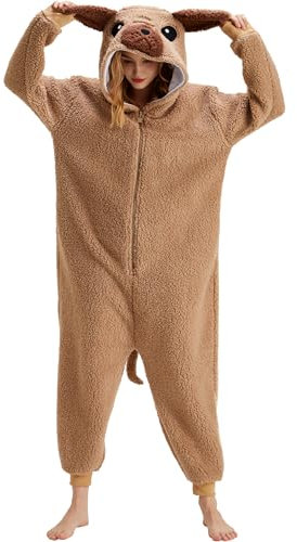 sazpajacos Pug One Piece Pyjamas Pug Costume Animal Sleepwear Cartoon Pug Onesie Women Men Carnival Cosplay Costume, light brown, XL
